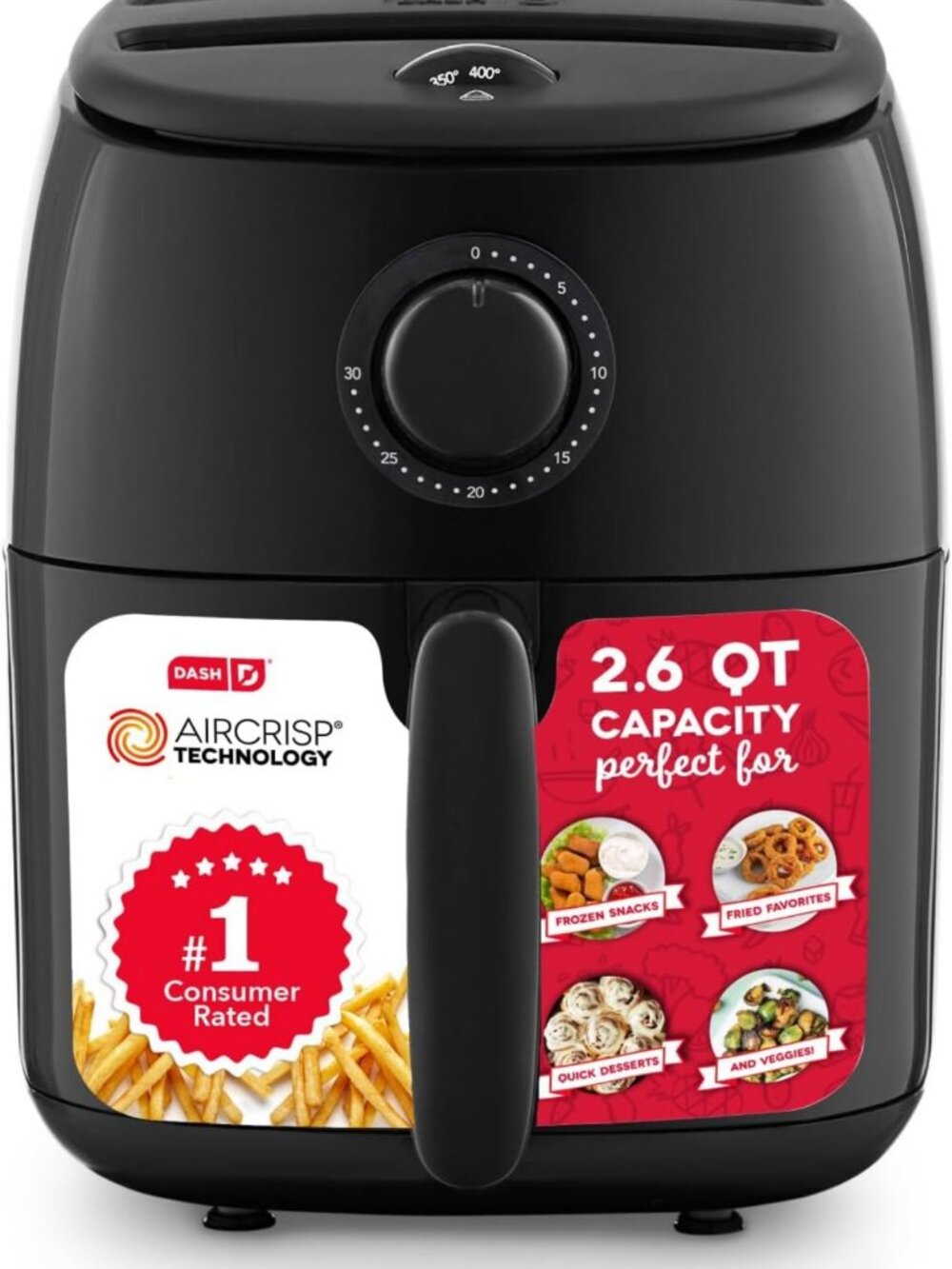 Compact Air Fryer 2.6 Quart - Healthy Cooking, Crisp & Delicious Meals, Black